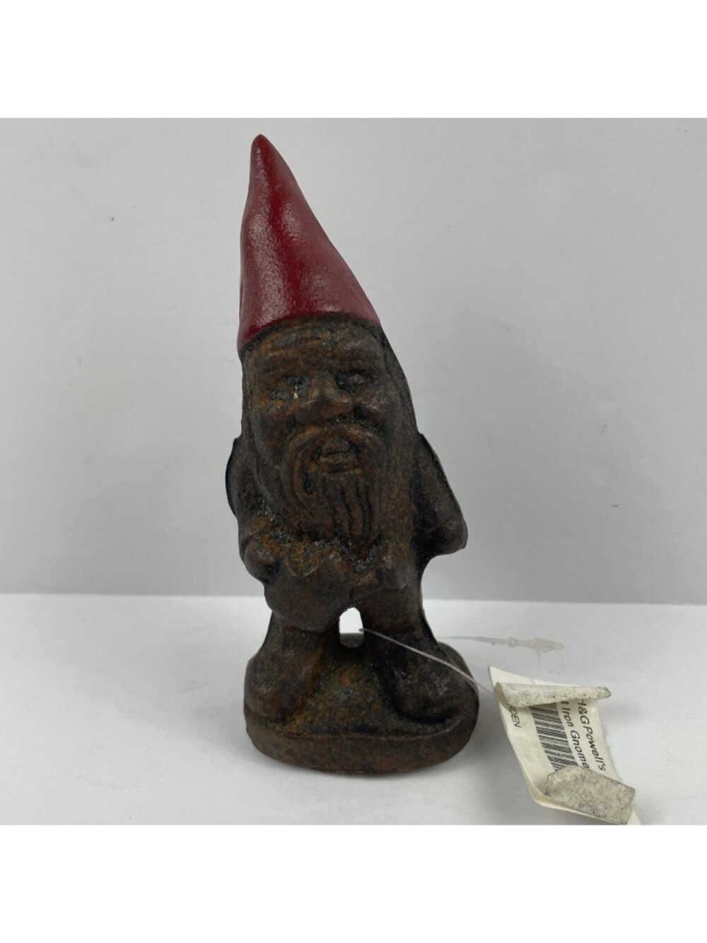Vintage Cast Iron Garden Gnome Mini Figurine Statue Rustic Patina Shelf Decor 5"